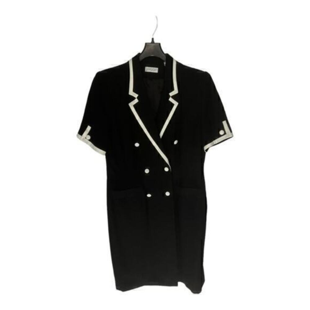 Lord & Taylor Black White Trim Double Breasted Sailor Vintage Sheath Dress Sz 16